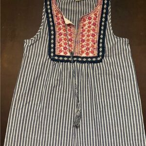 Entro Brand Stripe Dress with Pink Embroidered Yoke Size M